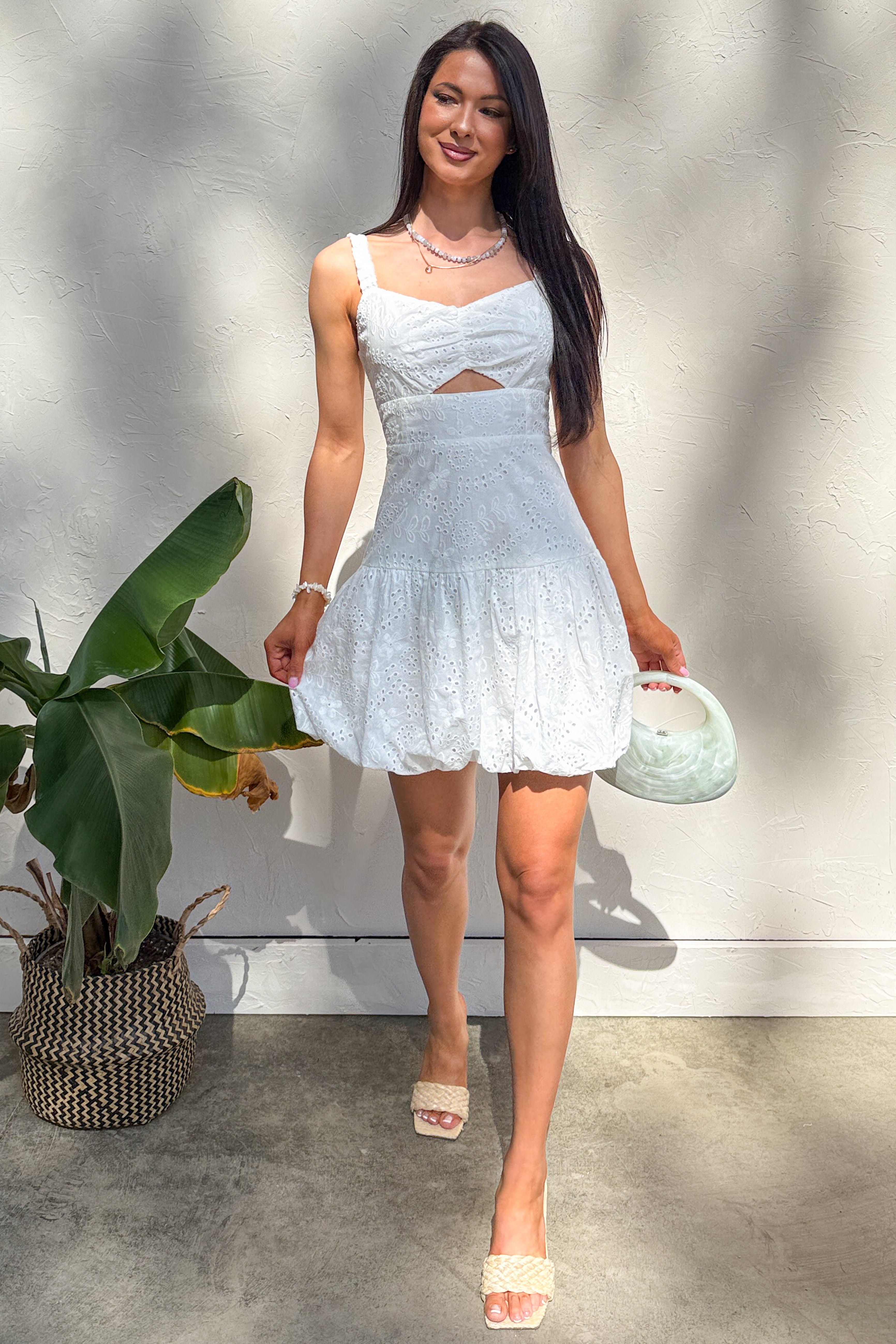 Almost A Dream Eyelet Lace Bubble Hem Dress (White) - SMALL Almost A Dream Eyelet Lace Bubble Hem Dress (White) - SMALL