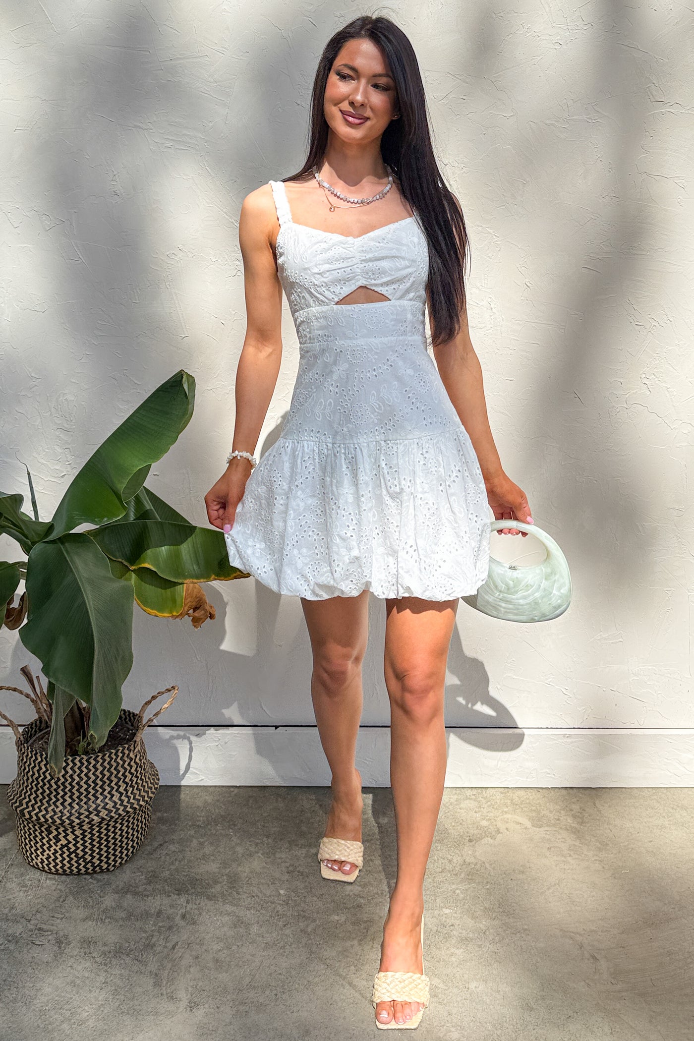 Almost A Dream Eyelet Lace Bubble Hem Dress (White) · NanaMacs