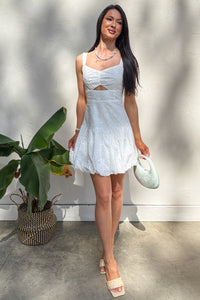 Almost A Dream Eyelet Lace Bubble Hem Dress (White) - NanaMacs