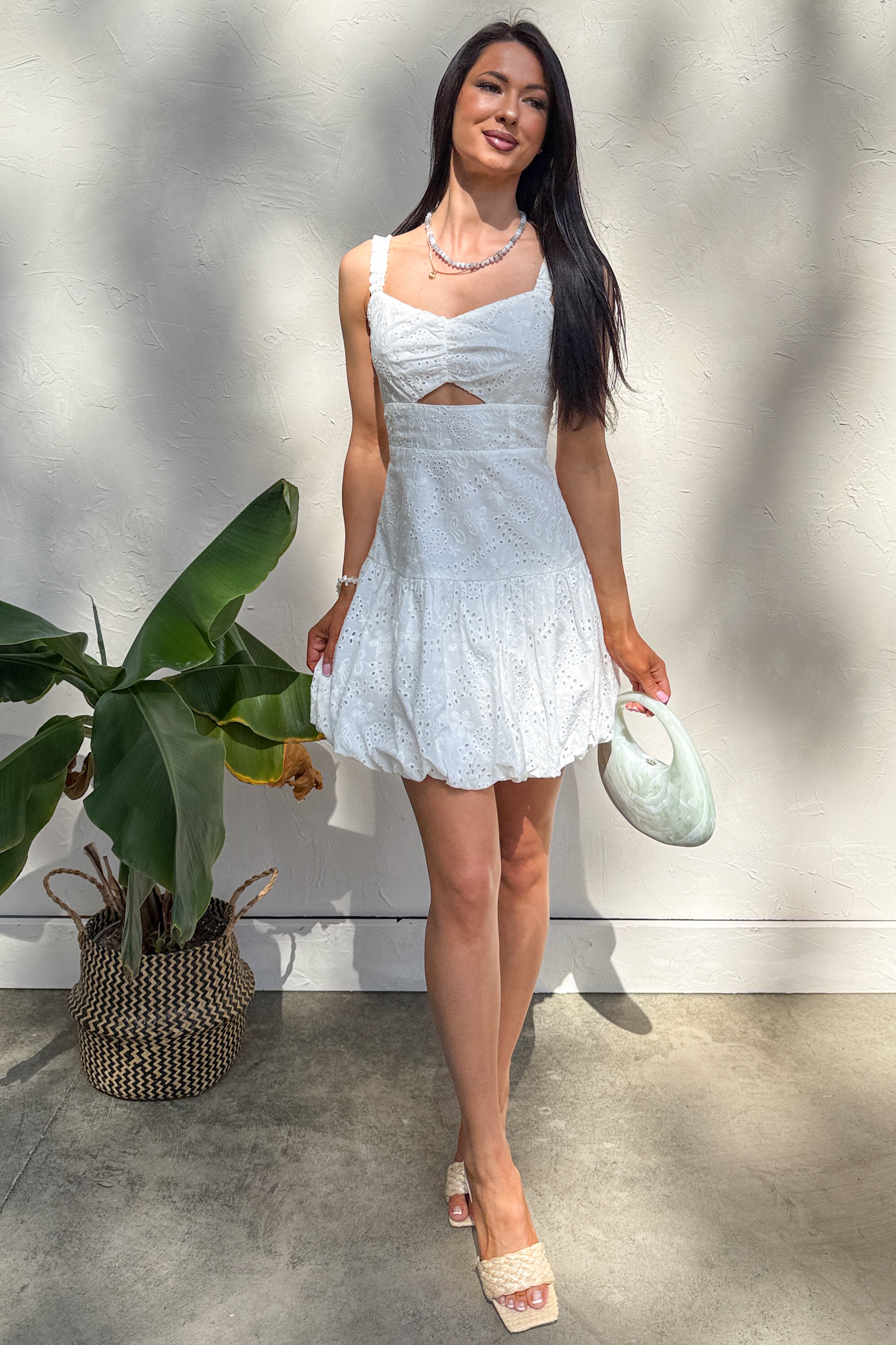 Almost A Dream Eyelet Lace Bubble Hem Dress (White) - NanaMacs