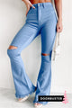 Doorbuster Bold Moves High Rise Distressed Flare Jeans (Blue) - NanaMacs