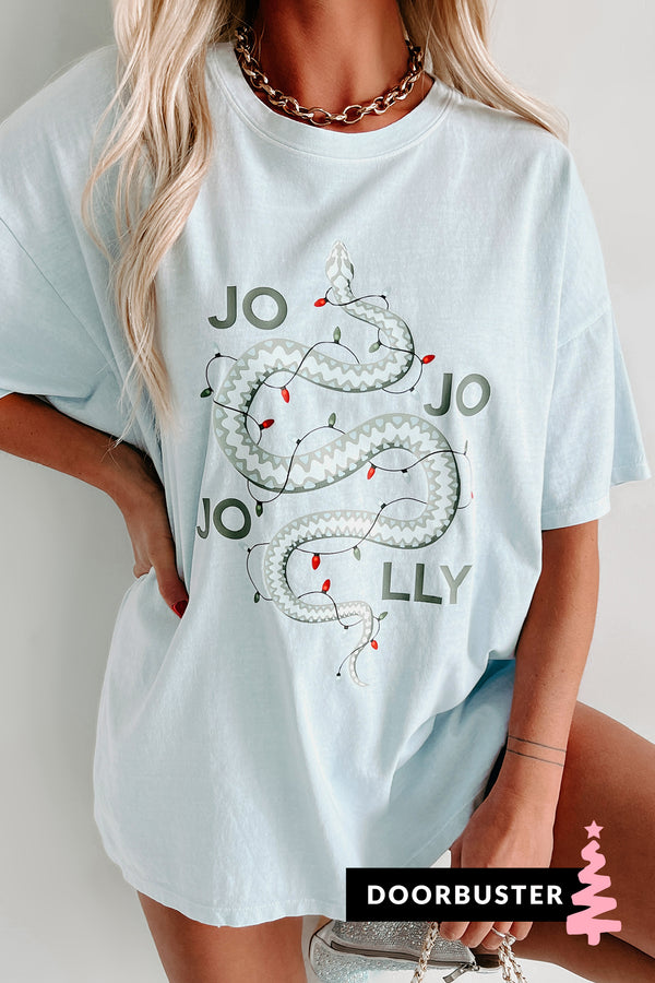 "Jolly" Oversized Christmas Snake Graphic T-Shirt (Arctic Blue) - Print On Demand - NanaMacs