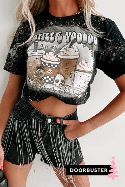 Doorbuster "Coffee & Voodoo" Bleached Graphic T-Shirt (Black) - Print On Demand - NanaMacs