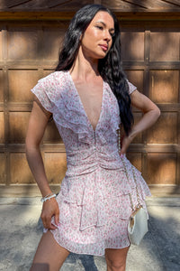 Beautiful Love Story Ruffled Floral Mini Dress (Pink) - NanaMacs