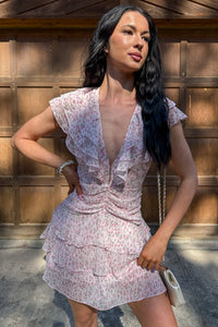 Beautiful Love Story Ruffled Floral Mini Dress (Pink) - NanaMacs