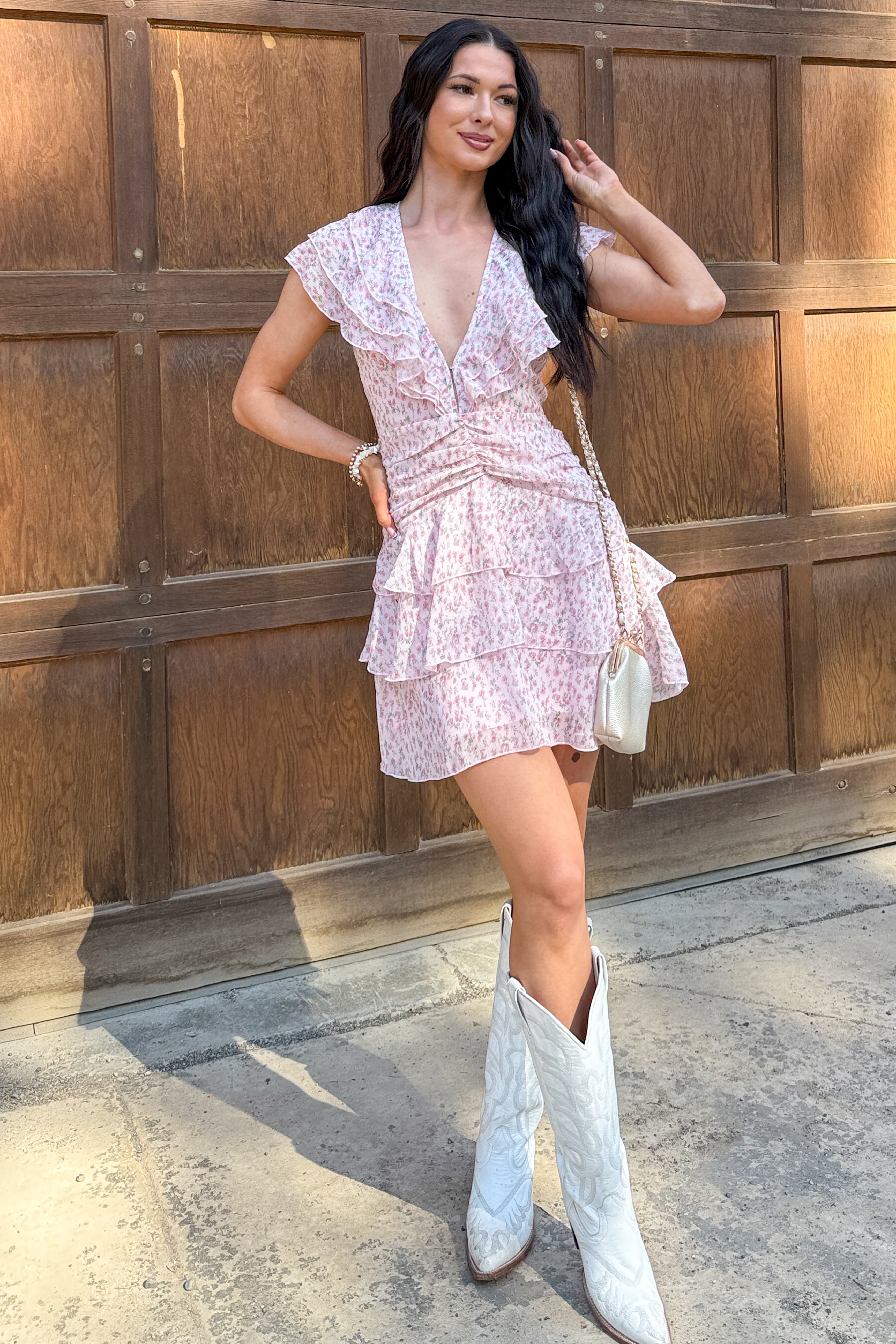 Beautiful Love Story Ruffled Floral Mini Dress (Pink) - NanaMacs