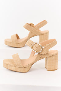 Off Duty Staple Platform Raffia Block Heels (Natural) - NanaMacs