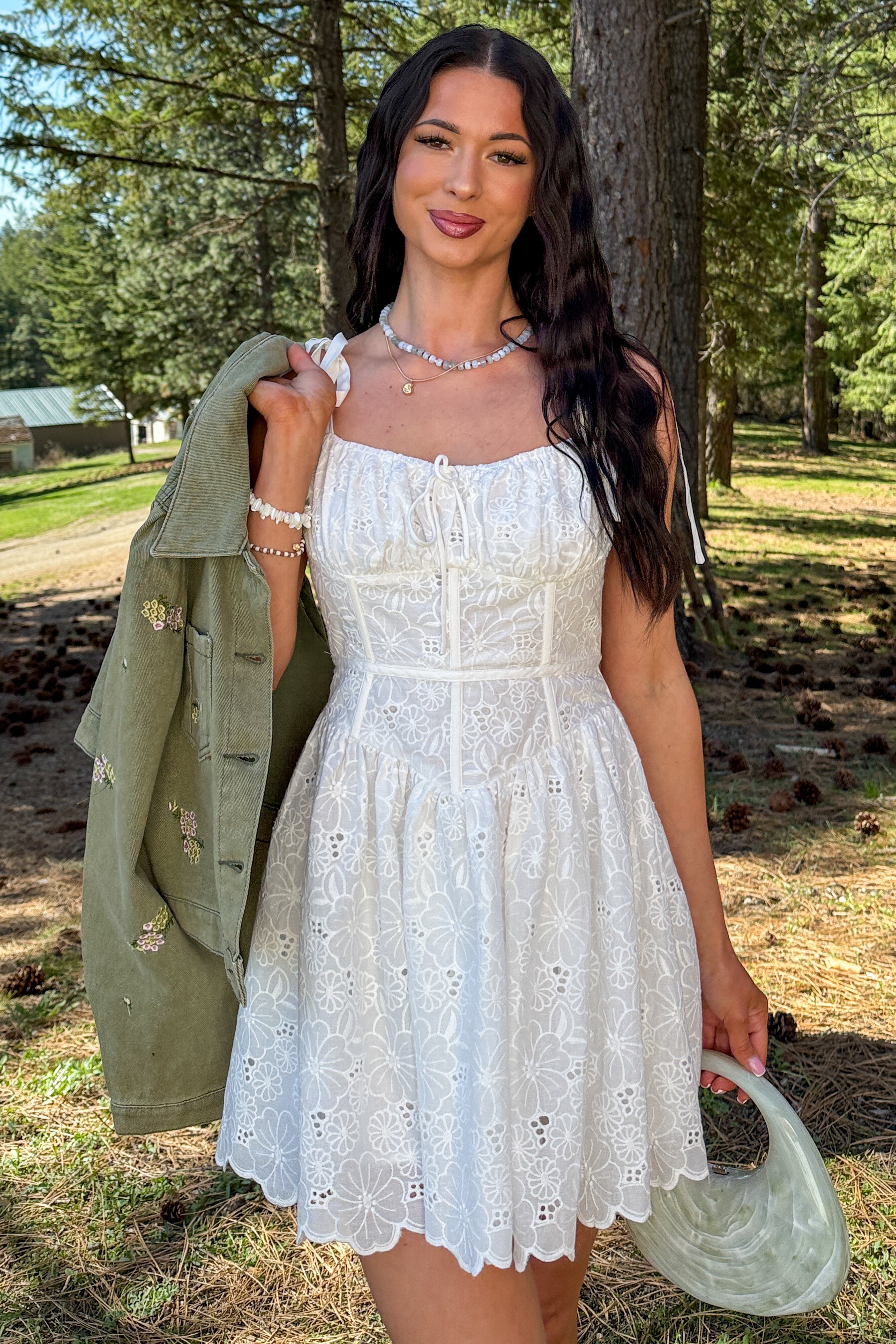 Blossom Energy Eyelet Lace Corset Mini Dress (Off White) - NanaMacs