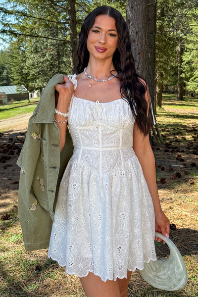 Blossom Energy Eyelet Lace Corset Mini Dress (Off White)