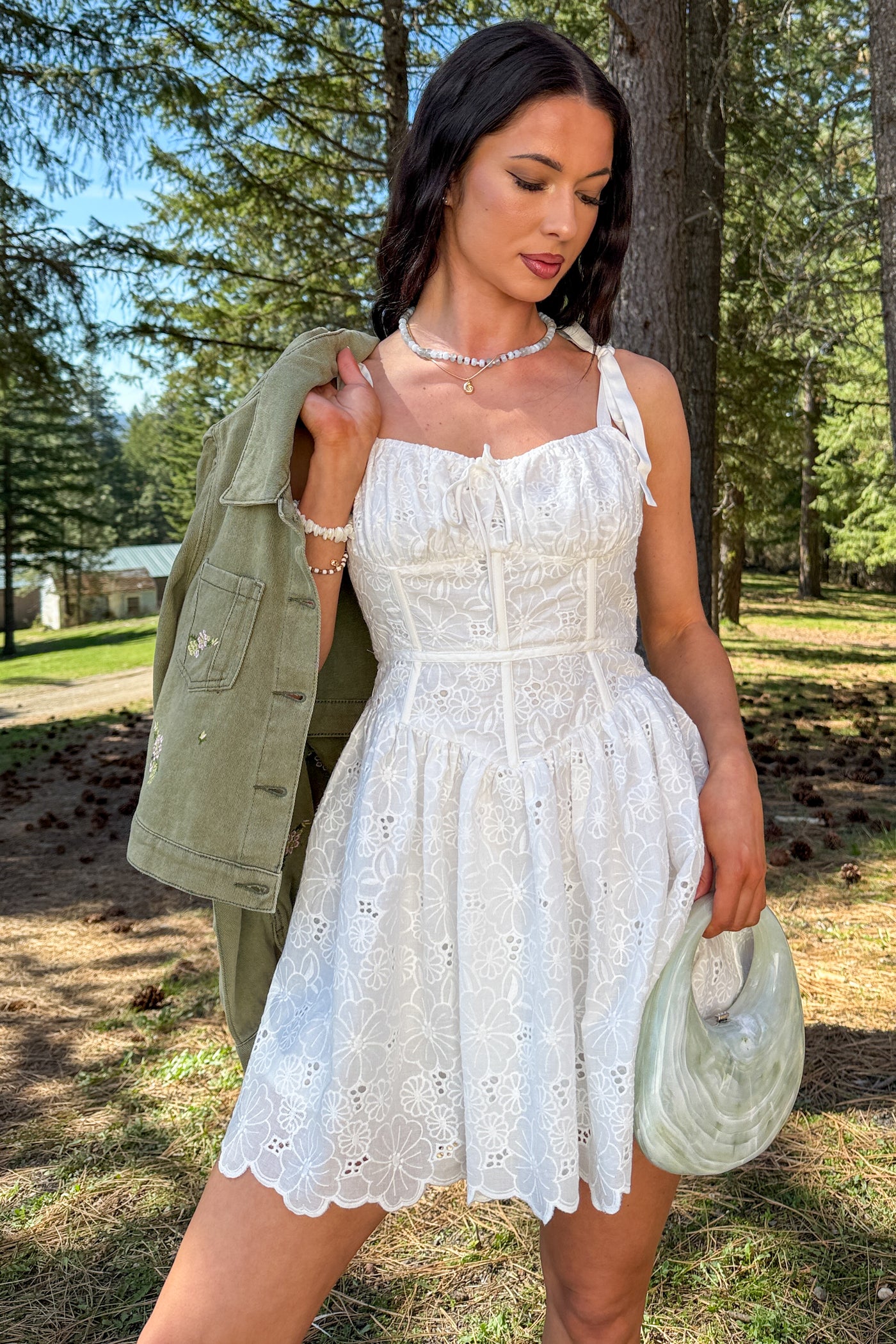 Blossom Energy Eyelet Lace Corset Mini Dress (Off White) - SMALL Blossom Energy Eyelet Lace Corset Mini Dress (Off White) - SMALL