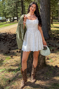Blossom Energy Eyelet Lace Corset Mini Dress (Off White) - NanaMacs