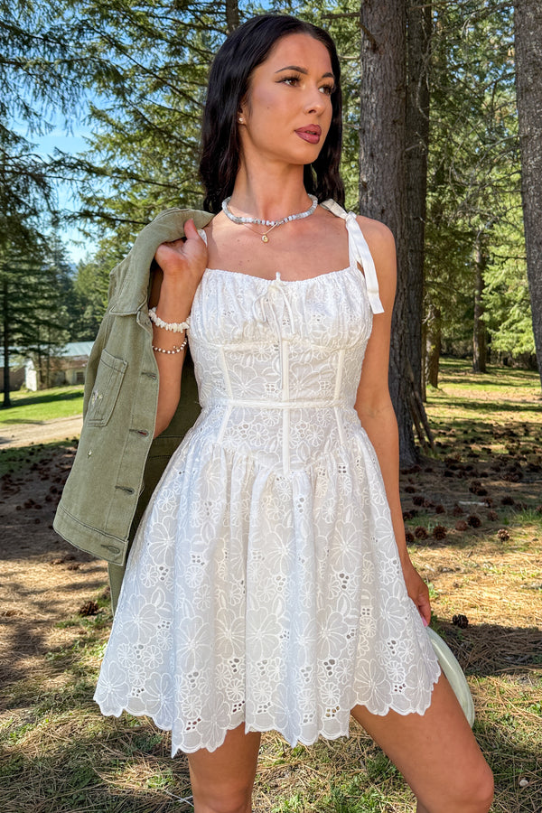 Blossom Energy Eyelet Lace Corset Mini Dress (Off White)
