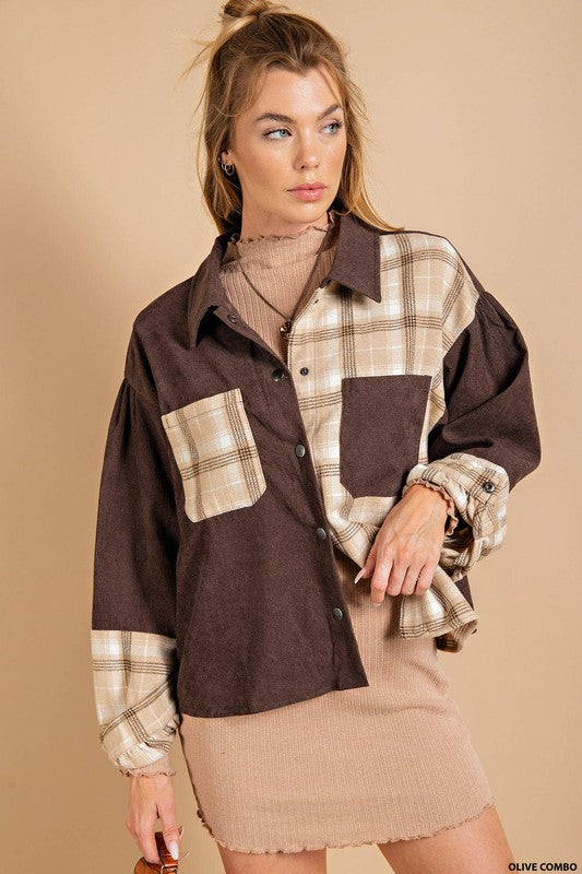 Miles To Go Corduroy Plaid Button-Down (Olive Combo) - NanaMacs