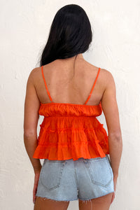 Chasing Sunshine Tiered Ruffle Babydoll Cami Top (Red Orange) - NanaMacs