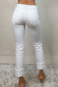 Cohen Cuffed Slim Straight Vervet Jeans (Optic White)