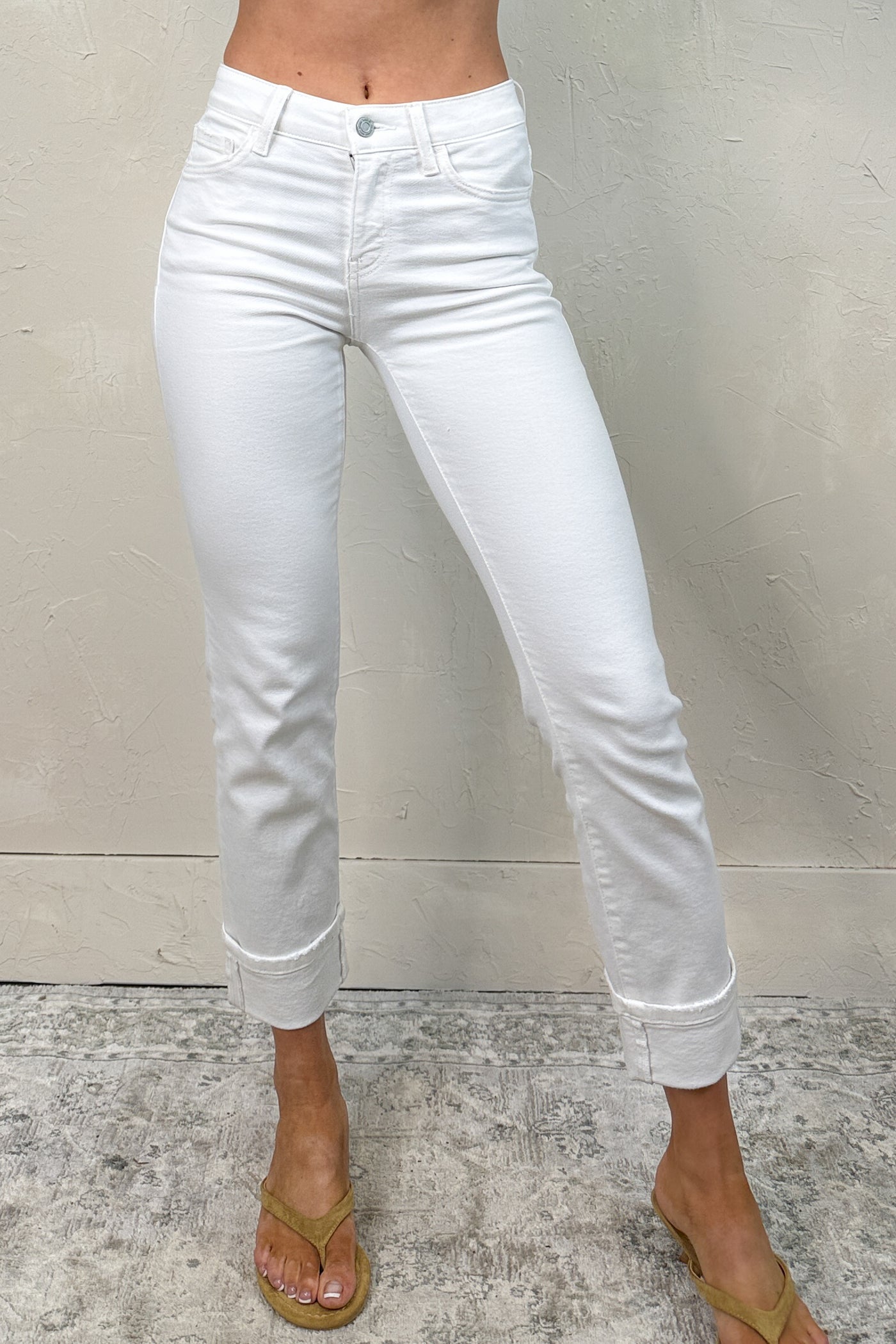 Cohen Cuffed Slim Straight Vervet Jeans (Optic White)