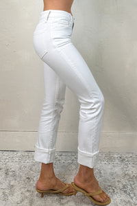 Cohen Cuffed Slim Straight Vervet Jeans (Optic White)
