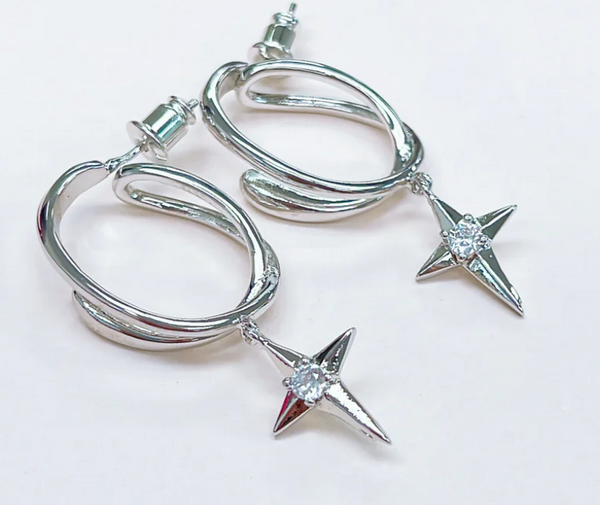 Shooting Stars Diamond Star Earrings (Silver) - NanaMacs