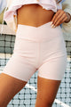 Conditioned To Win Cross-Waist Ribbed Biker Shorts (Misty Pink) - NanaMacs