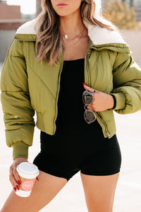 Up To Snow Good Quilted Puff Jacket (Olive) - NanaMacs