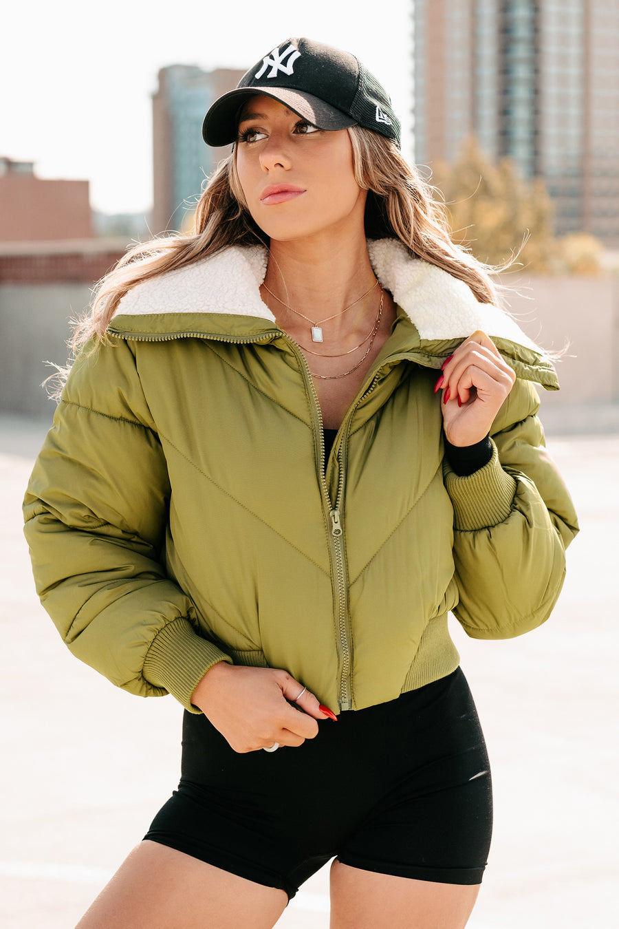 Up To Snow Good Quilted Puff Jacket (Olive)