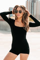 My Greatest Motivator Square Neck Long Sleeve Romper (Black) - NanaMacs