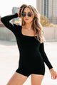 My Greatest Motivator Square Neck Long Sleeve Romper (Black) - NanaMacs