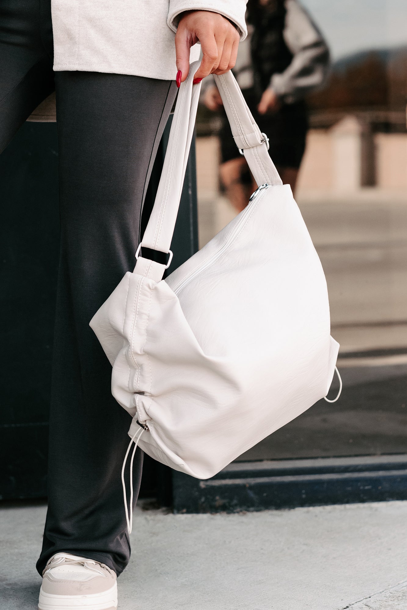 Got It Handled Faux Leather Ruched Shoulder Bag (Ivory)