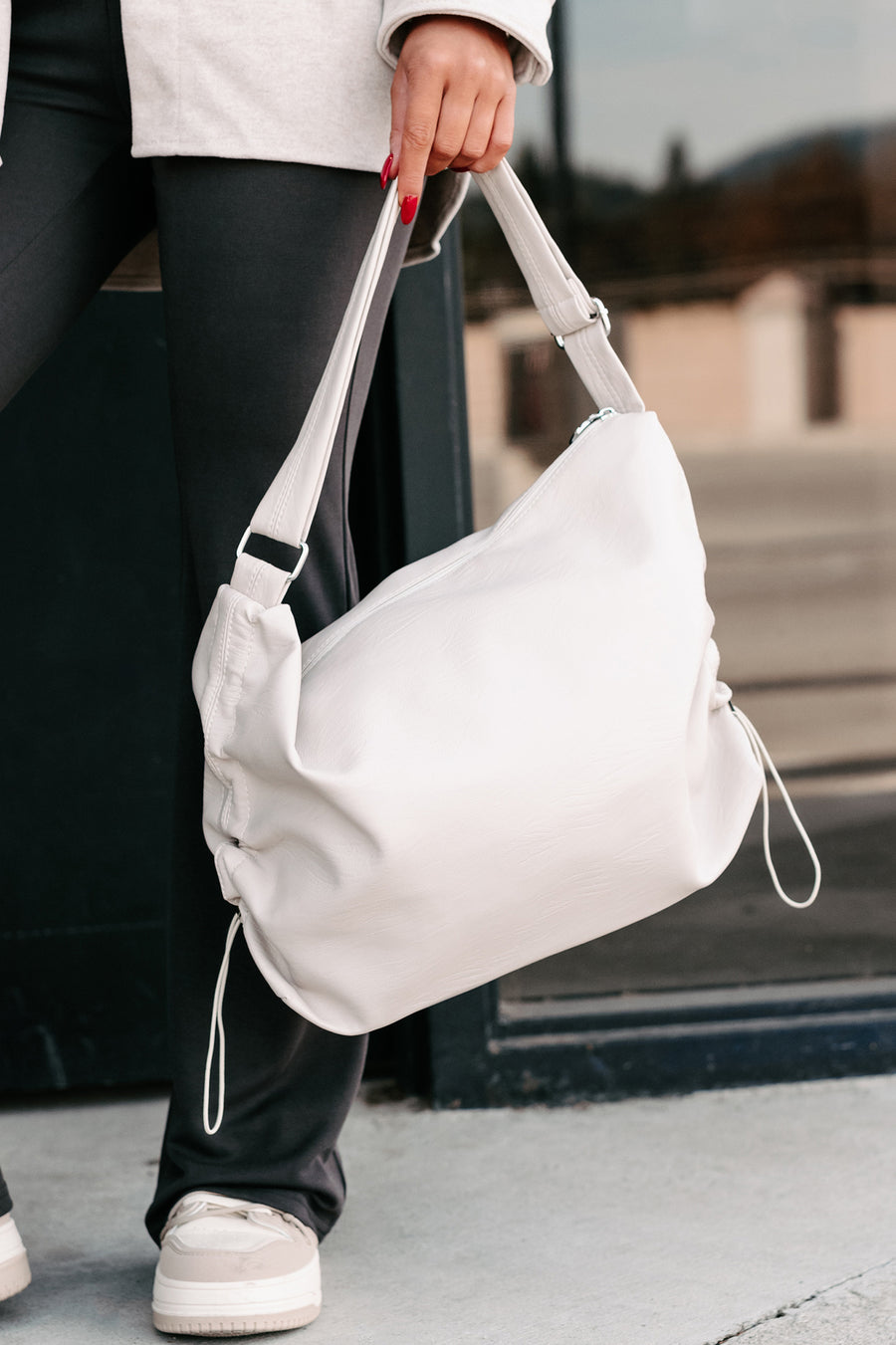 Got It Handled Faux Leather Ruched Shoulder Bag (Ivory)