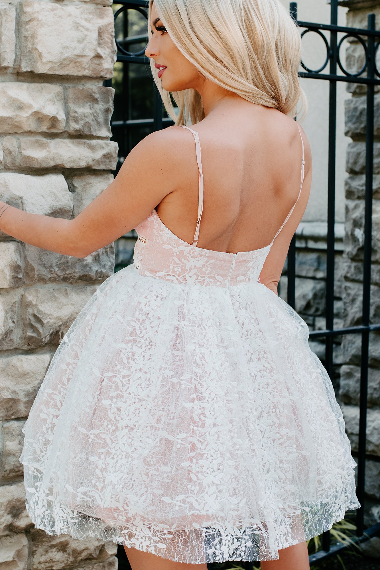 Bellissimo Darling Lace Mini Dress (White) - NanaMacs
