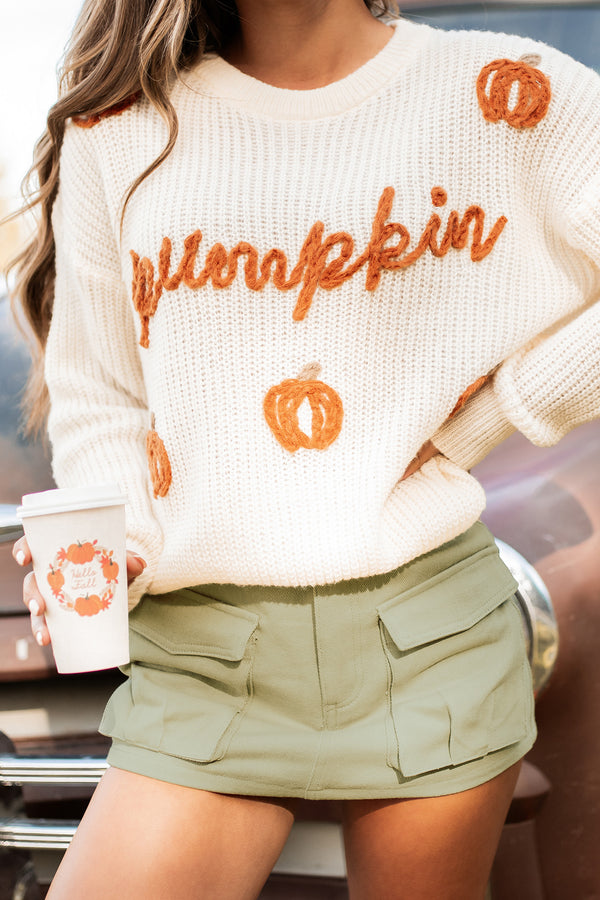 Precious Pumpkins Yarn Stitch Sweater (Cream) - NanaMacs