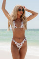 Resting Beach Face Printed Ruffle Bikini Set (Brown/Fruit) - NanaMacs