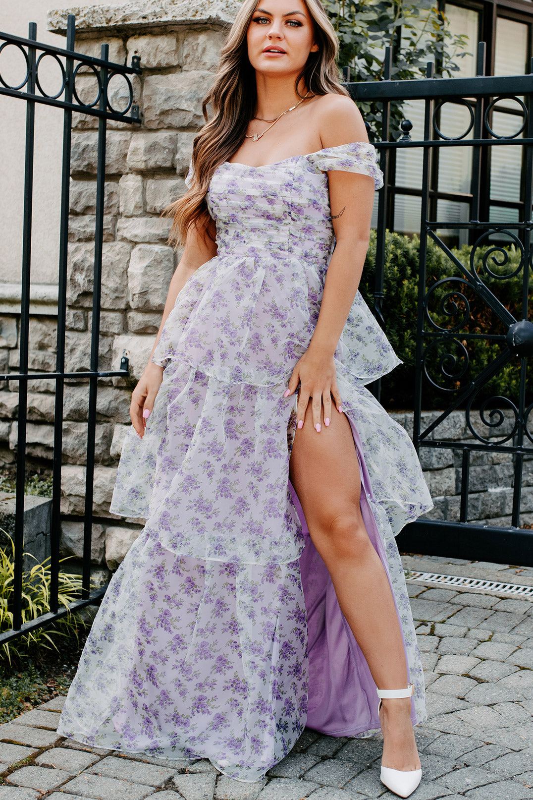 Giving Us A Chance Tiered Floral Maxi Dress (Lavender) - NanaMacs