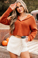 Can't Talk Right Now Collared Crop Sweater (Rust) - NanaMacs