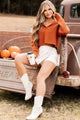 Can't Talk Right Now Collared Crop Sweater (Rust) - NanaMacs