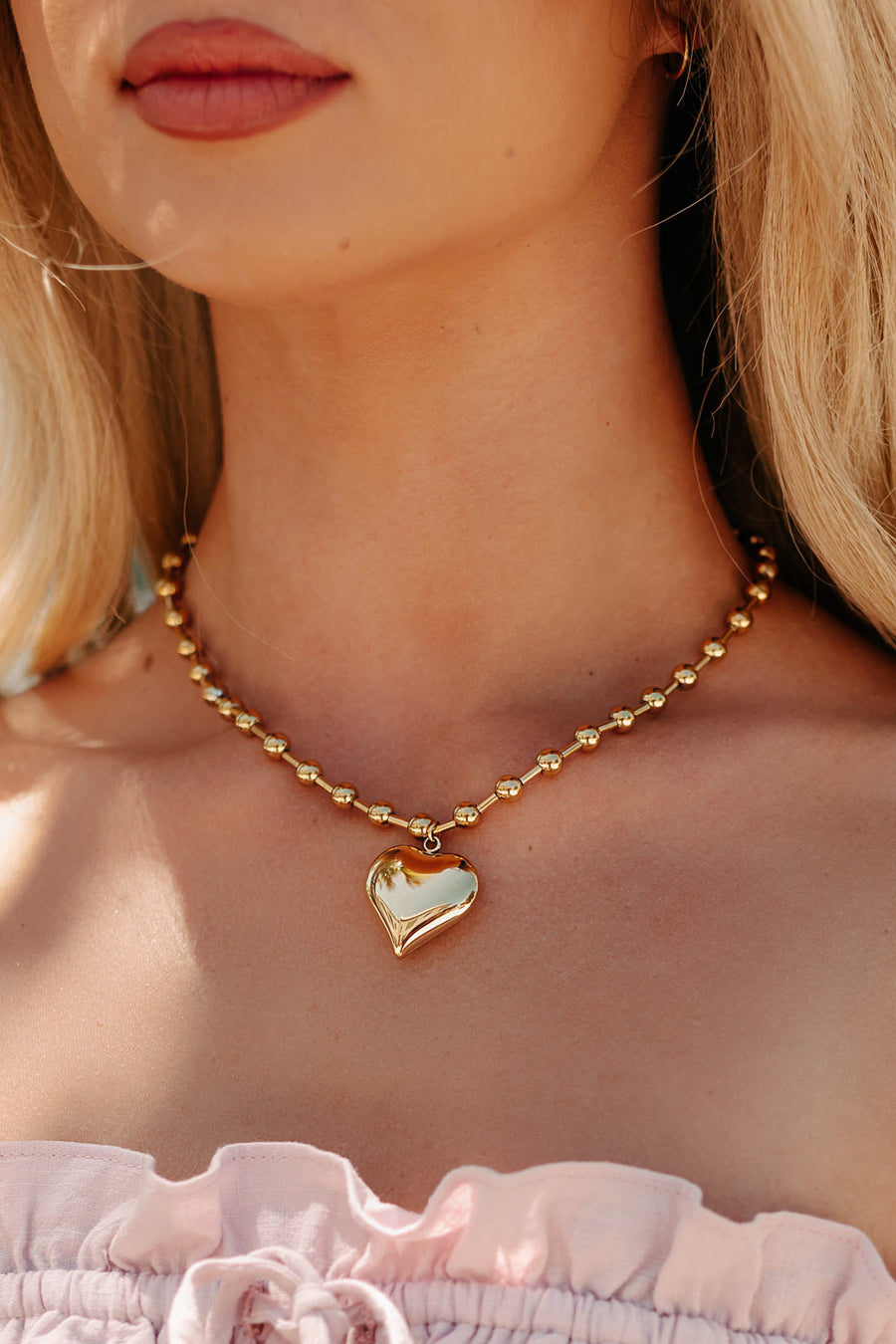 Diva's Desire 18K Gold Plated Beaded Heart Necklace (Gold) - NanaMacs