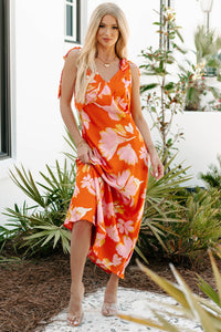 Radiant As Always Floral Satin Maxi Dress (Orange) - NanaMacs