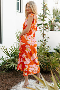 Radiant As Always Floral Satin Maxi Dress (Orange) - NanaMacs