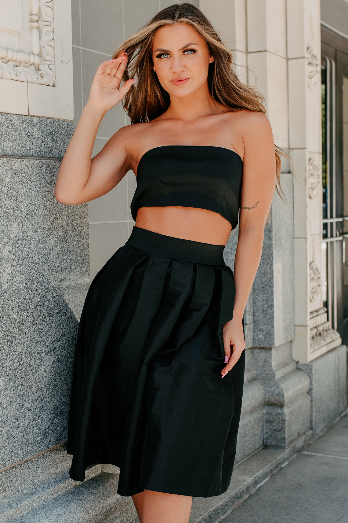 Black midi clearance skirt two piece