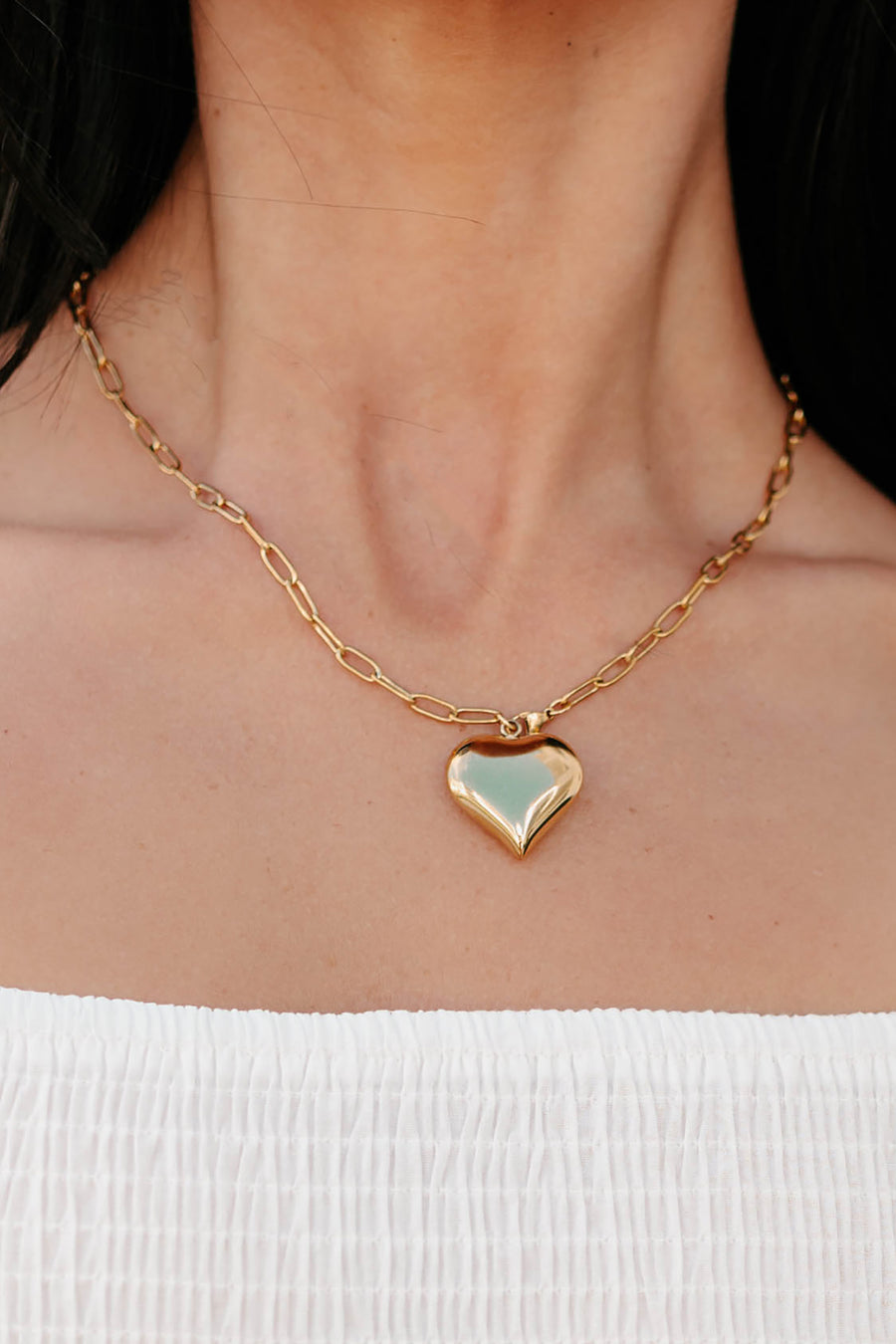 Crafted Perfection 18K Gold Plated Paperclip Chain Heart Necklace (Gold)