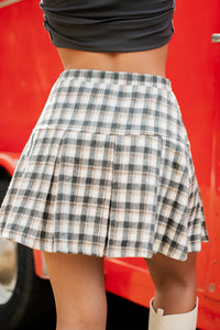 Never A Miss Pleated Plaid Mini Skirt (Cream/Black) - NanaMacs