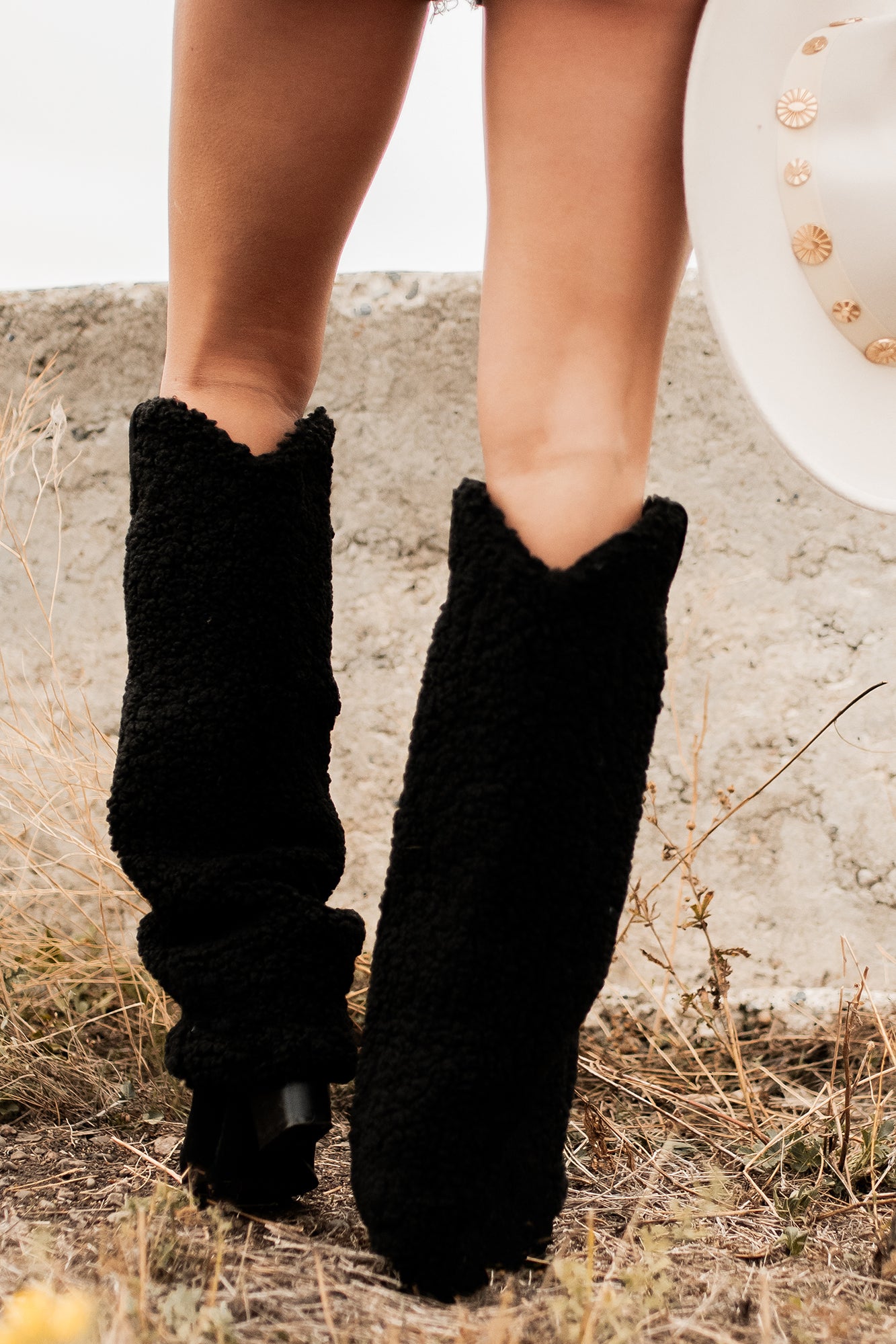 Boujee Cowgirl Slouchy Sherpa Boots Black NanaMacs
