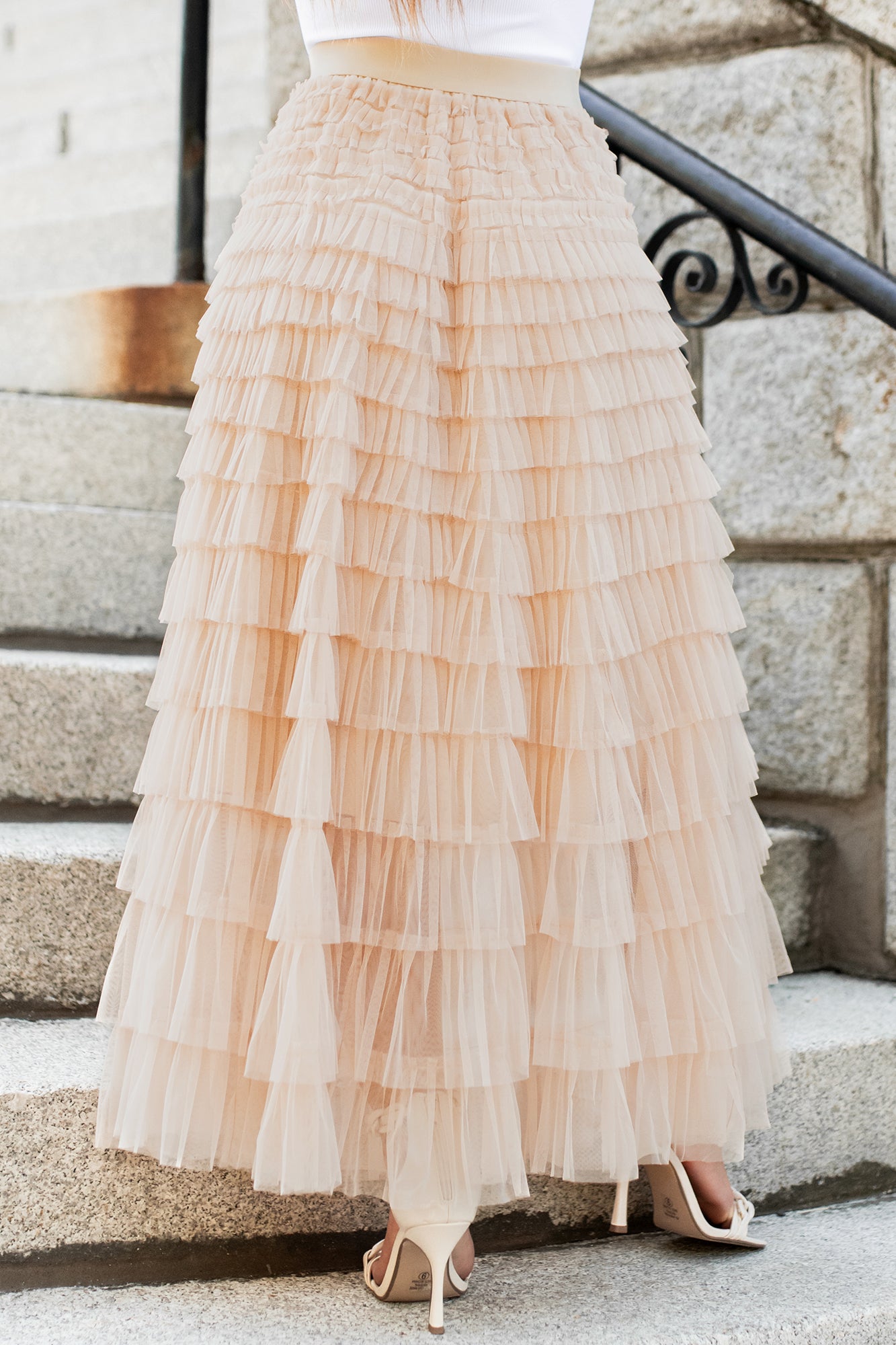 Twirl Me Around Tiered Tulle Maxi Skirt (Sand)