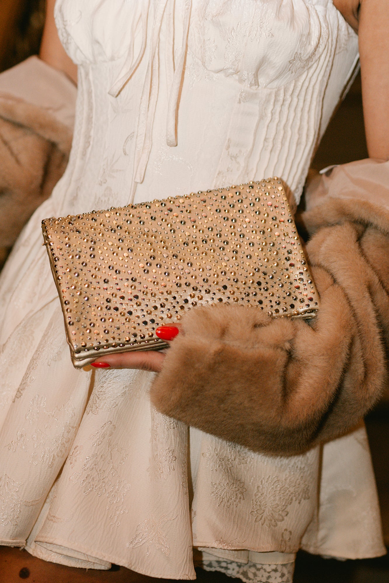 Up Close And Personal Studded Crossbody/Clutch Purse (Gold)