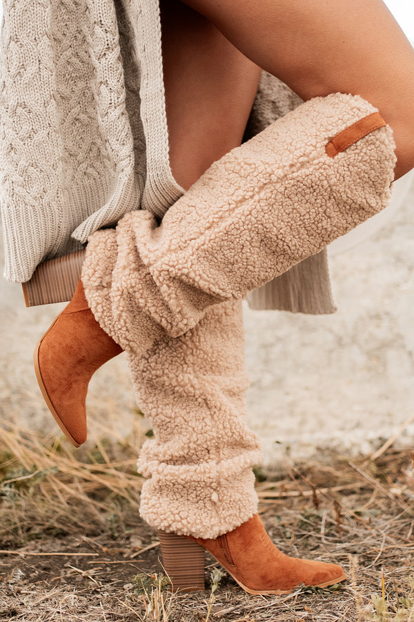 Boujee Cowgirl Slouchy Sherpa Boots (Tan) - NanaMacs