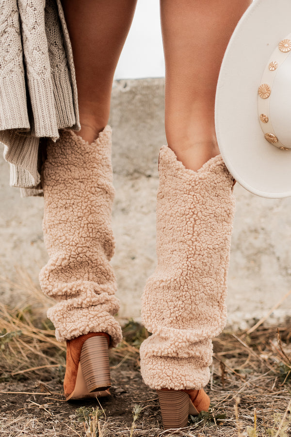 Boujee Cowgirl Slouchy Sherpa Boots (Tan) - NanaMacs