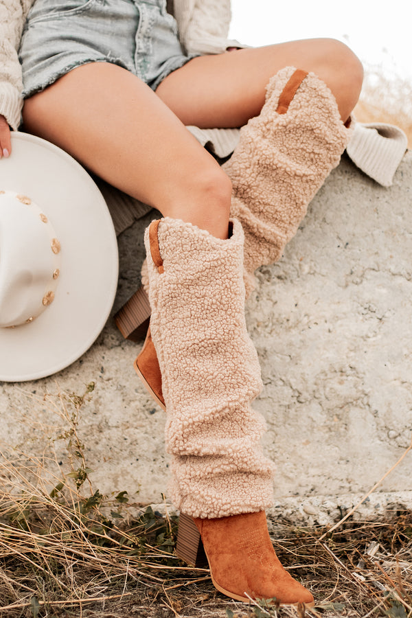 Boujee Cowgirl Slouchy Sherpa Boots (Tan) - NanaMacs