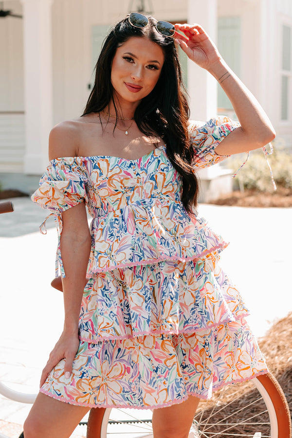 Vibrant Voyage Tiered Printed Mini Dress (Multi) - NanaMacs