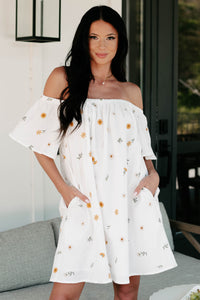 Picturesque Scene Off The Shoulder Floral Mini Dress (Off White) - NanaMacs