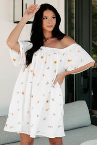 Picturesque Scene Off The Shoulder Floral Mini Dress (Off White) - NanaMacs